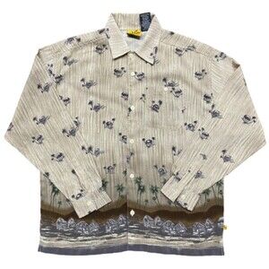 Robert Stock Vintage Hawaiian Tan Brown Button Down Shirt Men's Size XL